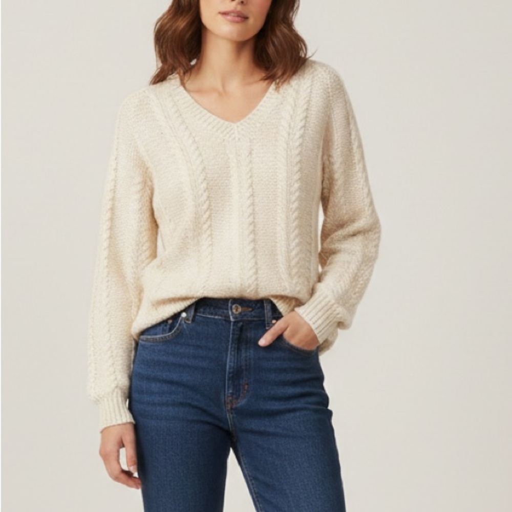 🇬🇧 Vintage 90s handmade Wool Mohair Cream Cable Knit Classic Preppy Sweater M